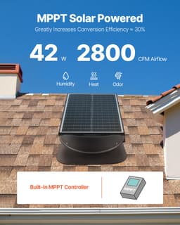 Odsavač na půdu, inteligentní solární střešní ventilátor 42 W s termostatem, dálkovým ovladačem, průtok vzduchu 2800 CFM, vestavěný bezkartáčový DC motor pro chlazení - miniatura 6