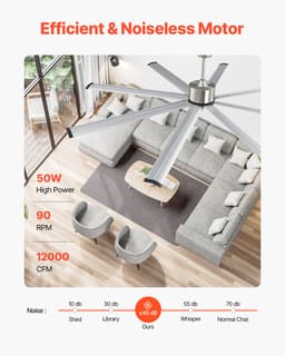 Stropní ventilátor 213 cm bez osvětlení, 6stupňový s dálkovým ovladačem, hliníkový, 8-lopatkový, reverzní DC motor, moderní nízkoprofilový stropní ventilátor do ložnice, obýváku, na patio, do vnitřního i venkovního použití, kartáčovaný nikl - miniatura 7