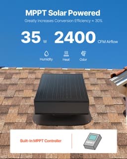Střešní odsavač na půdu, inteligentní solární střešní ventilátor 35 W s automatickou regulací teploty, průtok vzduchu 2400 CFM, vestavěný bezkartáčový DC motor pro chlazení a odvlhčování, bez dálkového ovladače - miniatura 6