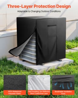 Potah na klimatizaci, 863 x 812 x 762 mm, trojvrstvý, voděodolný polyester, síťovaná ventilace, univerzální kryt venkovní jednotky klimatizace, černý - miniatura 7