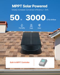 Odsavač na půdu, 50 W inteligentní solární střešní ventilátor s termostatem, dálkovým ovladačem, průtok vzduchu 3000 CFM, vestavěný detektor kouře s automatickým vypnutím pro chlazení a odvlhčování - miniatura 6