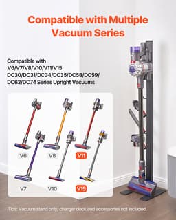 Stojan na vysavač, kompatibilní s vysavači Dyson V6, V7, V8, V10, V11, V15, stabilní držák na vysavač se 6 háčky pro bezdrátové tyčové vysavače Dyson DC30, DC31, DC34, DC35, DC58, DC59, DC62, D74 a příslušenství - miniatura 2
