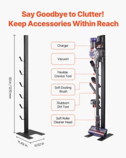 Stojan na vysavač, kompatibilní s vysavači Dyson V6, V7, V8, V10, V11, V15, stabilní držák na vysavač se 6 háčky pro bezdrátové tyčové vysavače Dyson DC30, DC31, DC34, DC35, DC58, DC59, DC62, D74 a příslušenství - miniatura 6