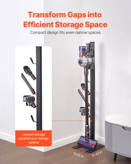 Stojan na vysavač, kompatibilní s vysavači Dyson V6, V7, V8, V10, V11, V15, stabilní držák na vysavač se 6 háčky pro bezdrátové tyčové vysavače Dyson DC30, DC31, DC34, DC35, DC58, DC59, DC62, D74 a příslušenství - miniatura 8