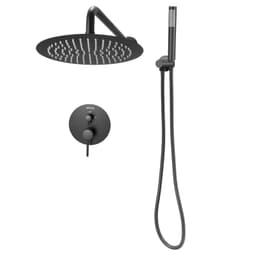 Sada sprchové baterie, sprchový systém s dešťovou hlavicí do koupelny s kulatou sprchovou hlavicí o průměru 10 palců (25,4 cm) a ruční sprchou, nástěnná baterie pro vanu s mosazným ventilem a krytem, matná černá - miniatura 5