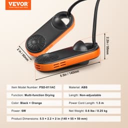 Přenosná sušička na boty, elektrická sušička s UVA lampou, dezodorační sušič/ohřívač na boty s rychlým a rovnoměrným sušením pro bavlněné pantofle, sněhule, kožené boty, plátěné boty, ponožky, v černo-oranžovém provedení - miniatura 11