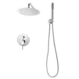 Sada sprchové baterie, sprchový systém s dešťovou hlavicí do koupelny s kulatou sprchovou hlavicí o průměru 10 palců (25,4 cm) a ruční sprchou, nástěnná baterie pro vanu s mosazným ventilem a krytem, chrom stříbrný - miniatura 5