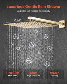 Sada sprchové baterie, sprchový systém s dešťovou koupelnovou hlavicí s 10palcovou (25,4 cm) čtvercovou hlavicí a ruční sprchou, nástěnná vanová baterie s mosazným ventilem a dokončovacím setem, kartáčované zlato - miniatura 6
