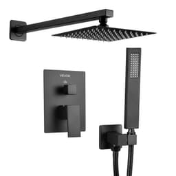 Sada sprchové baterie, sprchový systém s dešťovou hlavicí do koupelny s 8palcovou (20,3 cm) čtvercovou hlavicí a ruční sprchou, nástěnná vanová baterie s mosazným ventilem a dokončovacím setem, matná černá - miniatura 3
