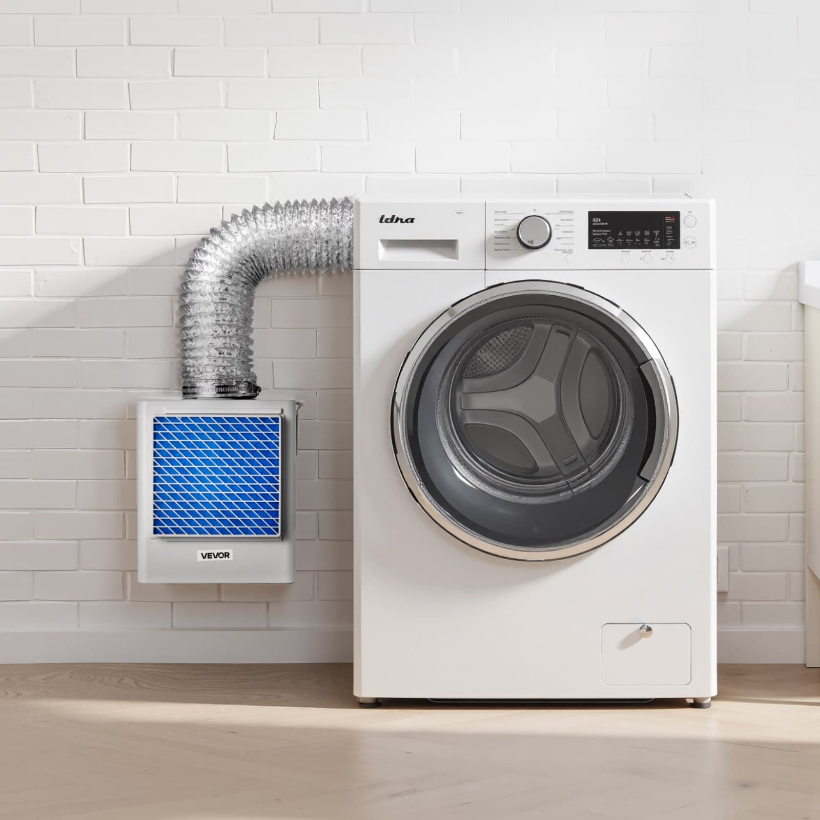 3v1 ventilační sada pro sušičku do vnitřního použití, materiál ABS vysoké kvality, pasuje na odtok o průměru 99 mm, inteligentní kryt s upozorněním na přehřátí a snadno odnímatelným síťovaným krytem a vícestupňovým filtrováním se 4 vyměnitelnými vložkami