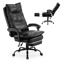 Kancelářské křeslo pro vedení, křeslo s vysokým opěradlem, opěrkou nohou a bederní polštářem, ergonomické křeslo s nastavením naklonění až do 135° a nastavitelnou výškou, otočné křeslo na kolečkách z PU kůže pro práci, studium a hraní, černé - miniatura 2