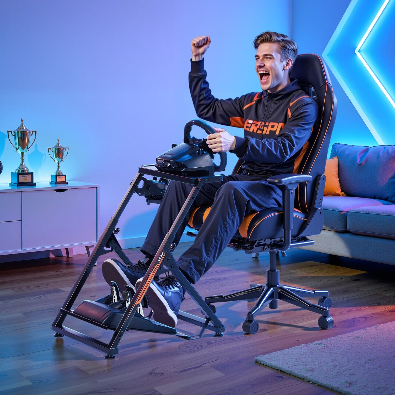 Stojan pro závodní volant, nastavitelný a skládací, kokpitový simulátor pro Logitech G923 G920 G29 G27, Thrustmaster T300RS TX F458 T500RS T3PA-PRO (F1/GT), pedály nejsou součástí, kompaktní