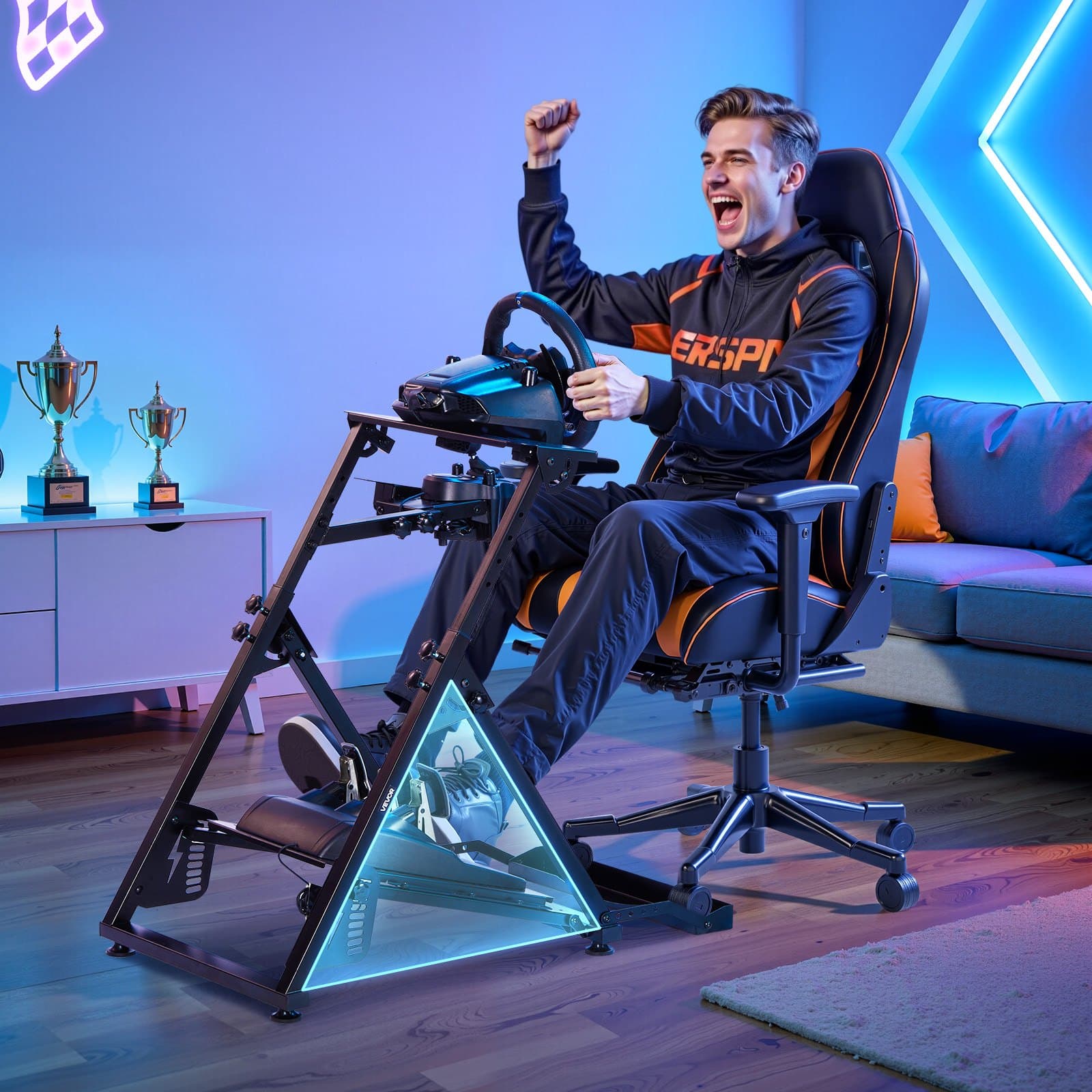 Stojan pro závodní volant, nastavitelný a skládací, kokpitový simulátor pro Logitech G923 G920 G29 G27, Thrustmaster T300RS TX F458 T500RS T3PA-PRO (F1/GT), pedály nejsou součástí