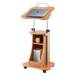 Podstavec pro notebook, 1100 mm, dřevěný řečnický pult, přenosný stůl pod notebook s aretovatelnými kolečky, širokou čtecí plochou a otevřeným úložným prostorem, nastavitelná výška a úhel, pro projevy, přednášky nebo prezentace - miniatura 5