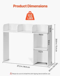 Stolní knihovna, 2patrový organizér na psací stůl, 37,2" x 9,5" x 28,9" kancelářský stojan s dřevěnou vystavovací policí, stolní regál na knihy s protiskluzovými nožkami, do kanceláře, domů a kolejí, bílý - miniatura 7