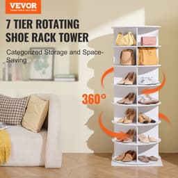 7patrová otočná věž na boty, otočný stojan na boty 360°, kulatá otočná karusel, organizér na boty Lazy Susan s podstavcem do ložnice, obýváku, předsíně, bílá - miniatura 6