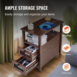 Konferenční stolek ve venkovském stylu, úzká noční skříňka s porty a USB zásuvkami, čtyřúrovňový konferenční stolek se skříňkou pro uložení a 2 zásuvkami, ideální do obývacího pokoje, ložnice, kanceláře, hnědý - miniatura 8