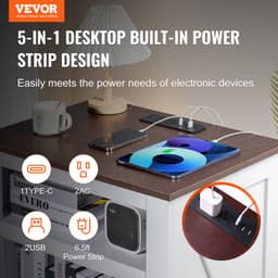 Noční stolek ve venkovském stylu, čtvercový noční stolek s porty a USB zásuvkami, tříúrovňový odkládací stolek s úložným prostorem, ideální do obývacího pokoje, ložnice, kanceláře, bílý - miniatura 6