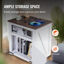 Noční stolek ve venkovském stylu, čtvercový noční stolek s porty a USB zásuvkami, tříúrovňový odkládací stolek s úložným prostorem, ideální do obývacího pokoje, ložnice, kanceláře, bílý - miniatura 8