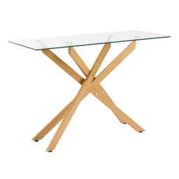 Skleněný konferenční stolek, moderní obdélníkový odkládací stolek za pohovku s deskou z tvrzeného skla a křížovými železnými nohami, zlatý geometrický konzolový stolek s nastavitelnými protiskluzovými nožkami do obýváku, předsíně, haly - miniatura 12