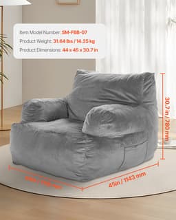 Sedací vak sako, sedací vak s opěrkami pro dospělé, nadýchaný plyš a výplň z vysoce husté pěny, sedací vak pro dospělé se zipem, pohodlný sedací vak ideální do obýváku, ložnice, šedý - miniatura 6
