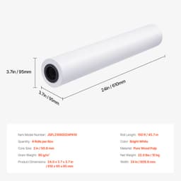 Širokoformátový papír, 24 palců x 150 stop, plotrový papír, 4 role CAD Bond papíru s 2palcovým jádrem, role Bond papíru 20 lb, vhodné pro CAD výkresy, inženýrské plány, GIS mapy a architektonické projekty - miniatura 11