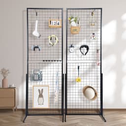 Drátěné stěnové panely 61 x 170,7 cm, věž, 2 balení, vystavovací stojany na mřížkovou stěnu se základnou ve tvaru T, oboustranné mřížkové stěnové panely pro prezentaci uměleckých řemesel, detailní vystavení s přídavnými klipy a háčky - miniatura 1