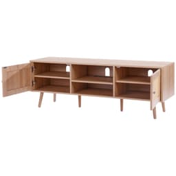 Ratanový stojan pod televizor 65" (165,1 cm), Boho stojan s vestavěnou zásuvkou v barvě dubu - miniatura 4