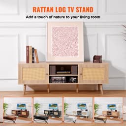 Ratanový stojan pod televizor 65" (165,1 cm), Boho stojan s vestavěnou zásuvkou v barvě dubu - miniatura 7