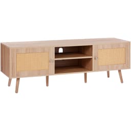 Ratanový stojan pod televizor 65" (165,1 cm), Boho stojan s vestavěnou zásuvkou v barvě dubu - miniatura 12