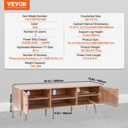 Ratanový stojan pod televizor 65" (165,1 cm), Boho stojan s vestavěnou zásuvkou v barvě dubu - miniatura 11