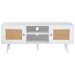 Ratanový TV stojan, boho skříňka pod televizi pro 55palcové televize, televizní konzole v mid-century modern stylu, ratanová televizní konzole s nastavitelnými policemi do obýváku, multimediálního pokoje, bílá - miniatura 3