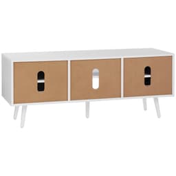 Ratanový TV stojan, boho skříňka pod televizi pro 55palcové televize, televizní konzole v mid-century modern stylu, ratanová televizní konzole s nastavitelnými policemi do obýváku, multimediálního pokoje, bílá - miniatura 5