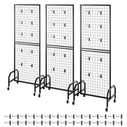 3 balení stěnových panelů z drátěné mříže, 600 x 1640 mm, výstavní stojan, pohyblivá výstavní polička s kolečky a 30 háčky, černá mřížová stěna z uhlíkové oceli pro vystavení řemesel, dekorací, úložení, nástěnka - miniatura 12