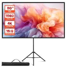 Projekční plátno se stojanem, 80palcové projekční plátno se širokým pozorovacím úhlem 160° pro vnitřní i venkovní použití, 16:9 4K HD, bez záhybů, přenosné, stativ s přepravní taškou, pro domácí kino, kancelář, prezentace - miniatura 2