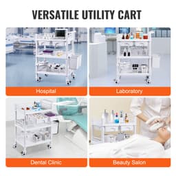 3úrovňové laboratorní vozíky, laboratorní vozík se 3 podnosy a 4 tichými kolečky, mobilní lékařský vozík z materiálu PP, pojízdný laboratorní vozík se 3 odpadkovými koši pro laboratoř, kliniku, nemocnici, salon, bílý - miniatura 10