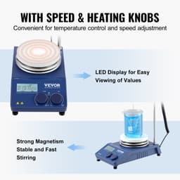 Topná deska s magnetickým míchadlem, max. 340 °C / 644 °F, 0–1500 ot./min. Topná deska s magnetickým míchadlem, 20l topná deska s LED displejem, stojanem a míchadly v balení, topný výkon 650 W - miniatura 9