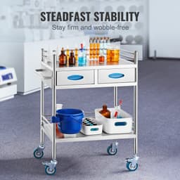 Laboratorní vozík, multifunkční nerezový vozík, 2úrovňový, lékařský vozík se dvěma zásuvkami, stomatologický nástrojový vozík s uzamykatelnými kolečky a kýblem, pro laboratoř, nemocnici, zubní ordinaci - miniatura 7