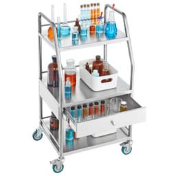 Laboratorní vozík, nástrojový vozík na kolečkách, 3vrstvý, z nerezové oceli, lékařský vozík se zásuvkou, stomatologický nástrojový vozík s uzamykatelnými kolečky, pro laboratoř, nemocnici, stomatologické použití - miniatura 4