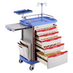 5úrovňové laboratorní vozíky, laboratorní vozík s 5 zásuvkami a 4 tichými kolečky, mobilní lékařský vozík z materiálu PP, pojízdný laboratorní vozík se 2 odpadkovými koši pro laboratoř, kliniku, nemocnici, salon, modrý - miniatura 4