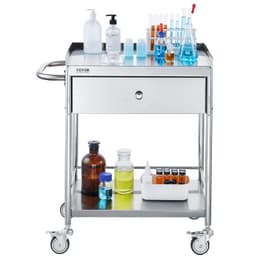 Medicínský vozík, dvouvrstvý vozík z nerezové oceli, nosnost 99,8 kg, laboratorní vozík s tichými kolečky 360° a zásuvkou pro laboratoř, kliniku, kuchyni, salon - miniatura 12
