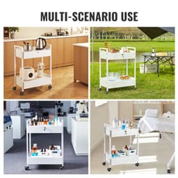 Laboratorní vozík, dvouvrstvý nástrojový vozík z nerezové oceli, medicínský vozík se 2 zásuvkami, laboratorní vozík na kolečkách, bíle lakovaný, servírovací vozík s otočnými kolečky pro laboratoř, nemocnici, zubní ordinaci, salon a kosmetičku - miniatura 10