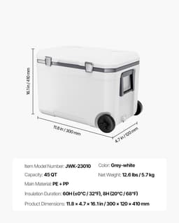 Přenosná turistická lednice, 45 l chladicí box na kolečkách se systémem udržení ledu, odolná madla a držák na nápoje, lehký, pevný, izolovaný přenosný chladicí box, vhodný na rodinné pikniky a dlouhé cesty - miniatura 11