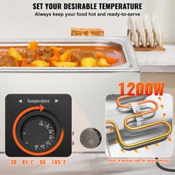 Komerční ohřívač jídel 18L Bain Marie 1200W elektrický bufetový ohřívač, parní ohřívač jídel stolní z nerezové oceli, ohřívač jídel pro mokré nebo suché použití na akce, catering a do restaurací - miniatura 7