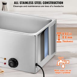Komerční ohřívač jídel 18L Bain Marie 1200W elektrický bufetový ohřívač, parní ohřívač jídel stolní z nerezové oceli, ohřívač jídel pro mokré nebo suché použití na akce, catering a do restaurací - miniatura 9