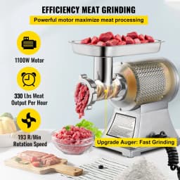Komerční mlýnek na maso 8500 W z nerezové oceli, 204,1 kg, s řezacím nožem a deskou na plnění klobás - miniatura 7