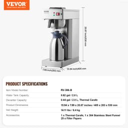 Překapávač na 12 šálků, kávovar s termo konvicí pro udržení tepla nebo chladu, nerezový, pro přípravu kávy metodou pour-over do restaurací, kanceláří, kaváren - miniatura 11
