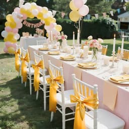 Saténové stuhy na židle, mašle, 50 ks stuh na židle, zadní stuhy, 7 x 108 palců, zlatá svatební dekorace, pro svatební obřad, baby shower, oslavy, banket, dekorace židlí - miniatura 1