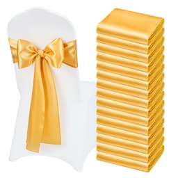 Saténové stuhy na židle, mašle, 50 ks stuh na židle, zadní stuhy, 7 x 108 palců, zlatá svatební dekorace, pro svatební obřad, baby shower, oslavy, banket, dekorace židlí - miniatura 2