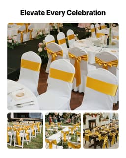 Saténové stuhy na židle, mašle, 50 ks stuh na židle, zadní stuhy, 7 x 108 palců, zlatá svatební dekorace, pro svatební obřad, baby shower, oslavy, banket, dekorace židlí - miniatura 6